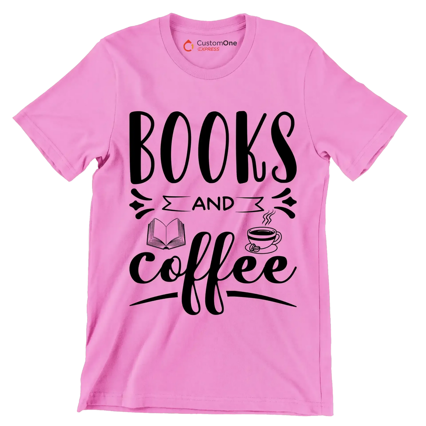 BOOKS AND coffee - Coffee Themed T-Shirt-Pink-S-Custom One Express