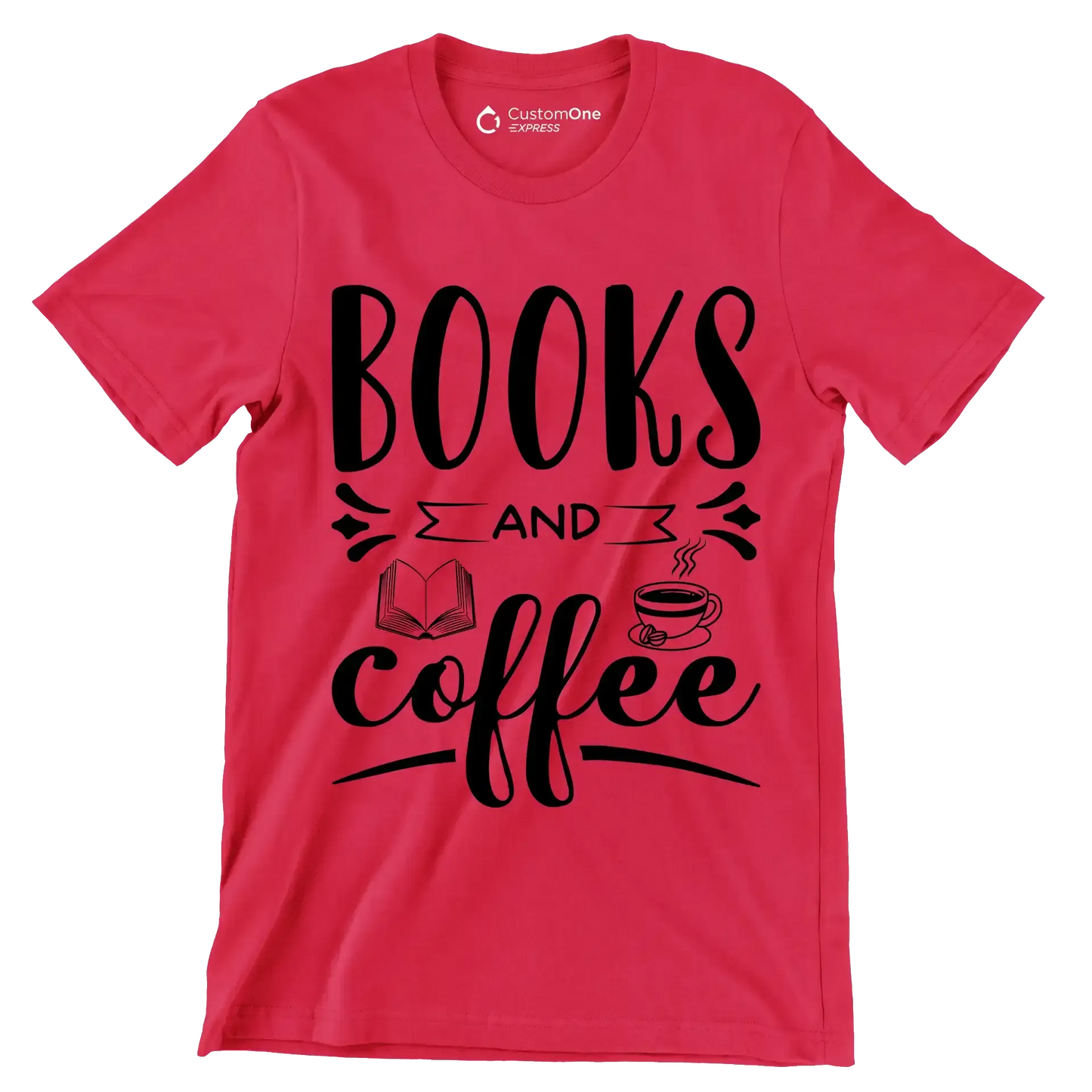 BOOKS AND coffee - Coffee Themed T-Shirt-Red-S-Custom One Express