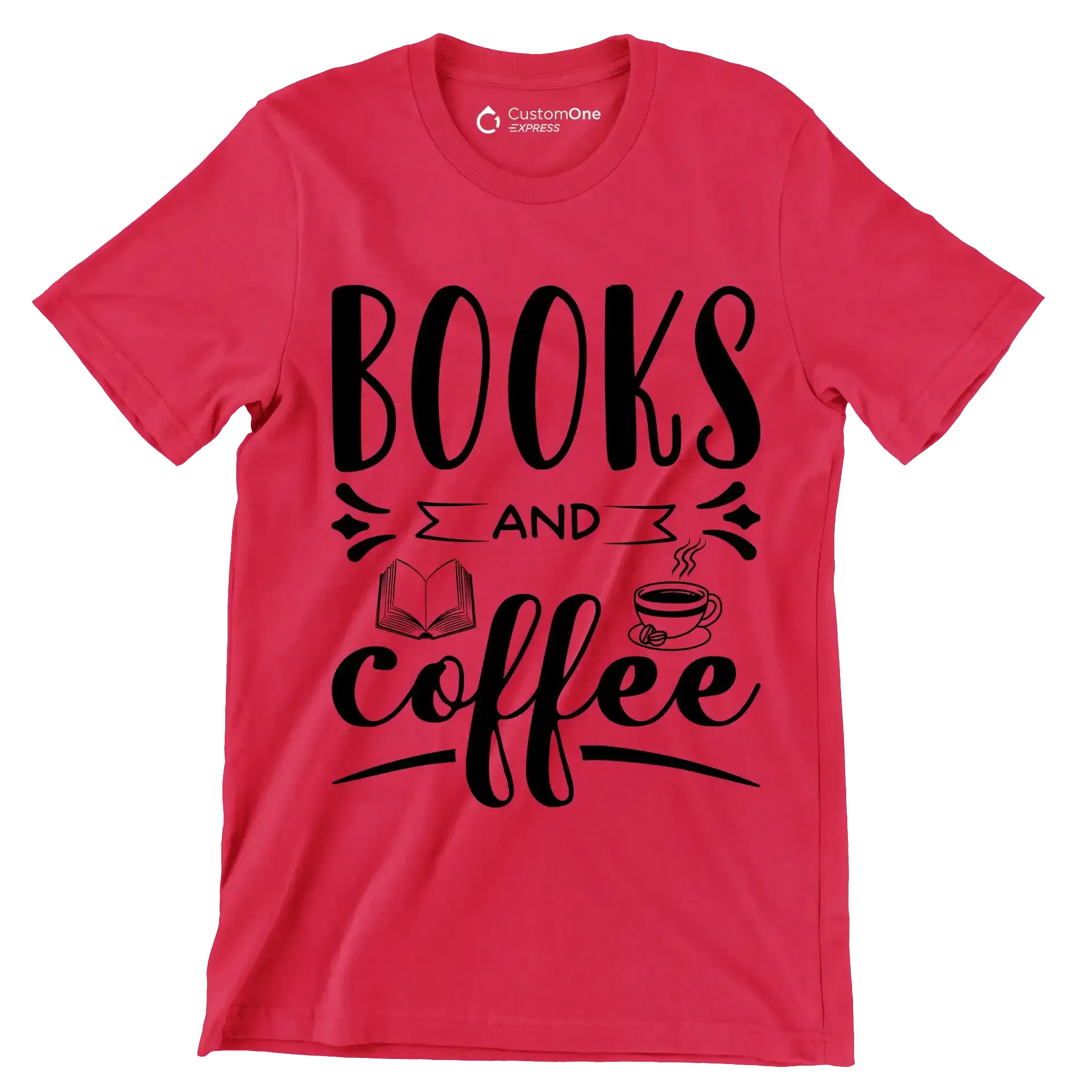 BOOKS AND coffee - Coffee Themed T-Shirt-Red-S-Custom One Express
