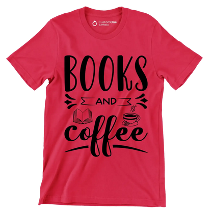 BOOKS AND coffee - Coffee Themed T-Shirt-Red-S-Custom One Express