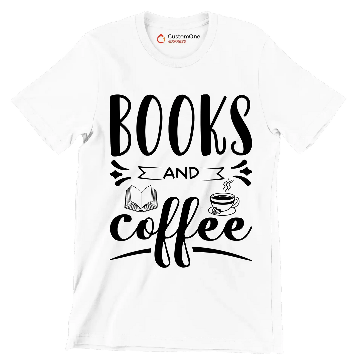 BOOKS AND coffee - Coffee Themed T-Shirt-White-S-Custom One Express