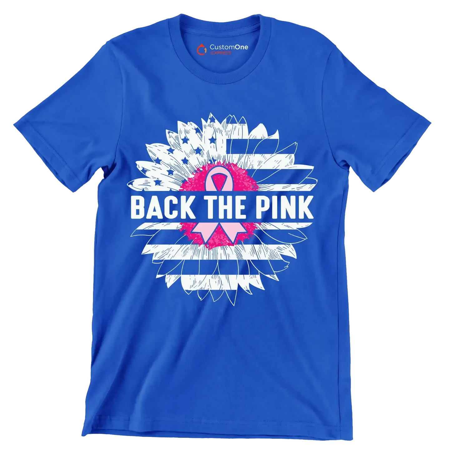 Back The Pink - Breast Cancer Awareness T-Shirt-Blue-S-Custom One Express
