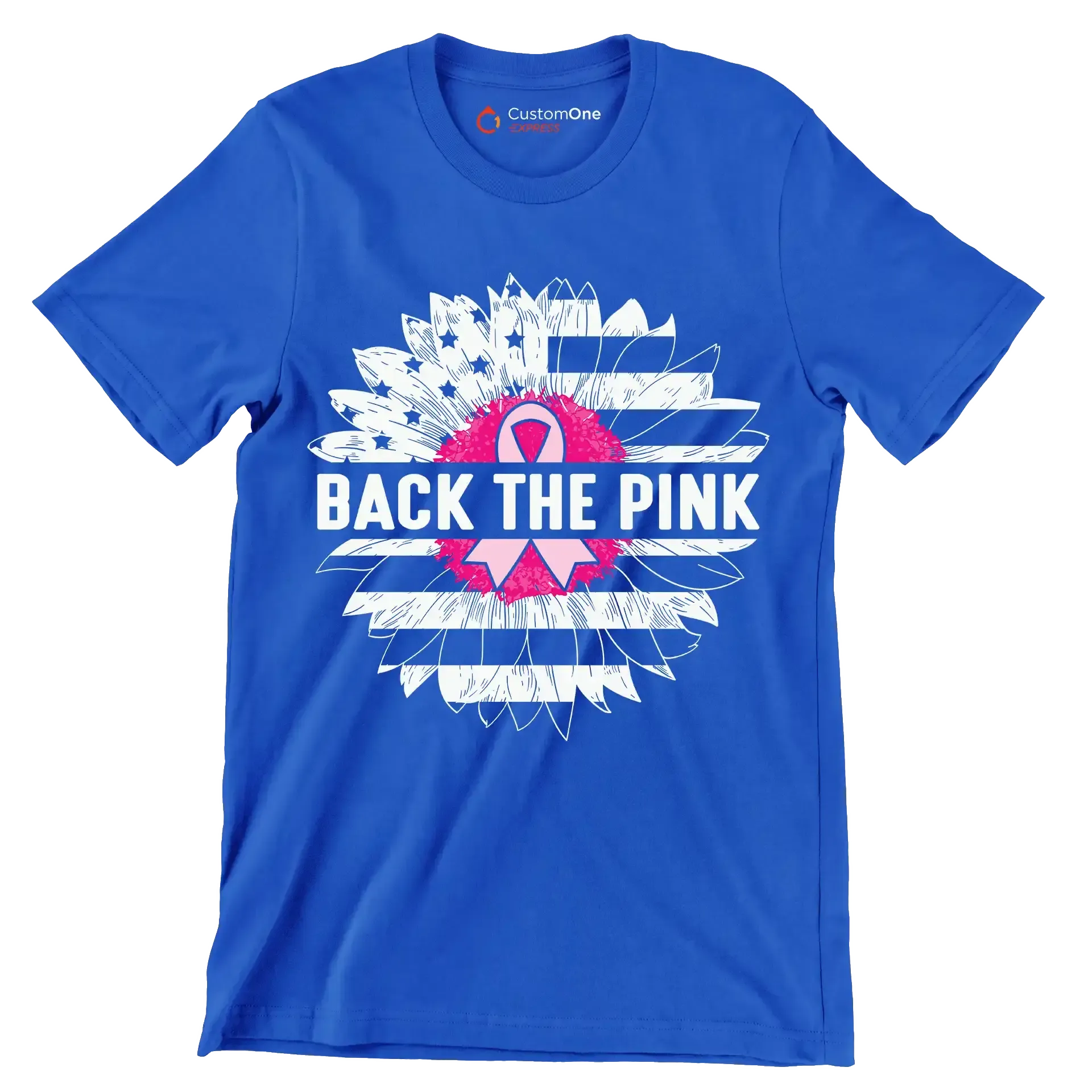 Back The Pink - Breast Cancer Awareness T-Shirt-Blue-S-Custom One Express