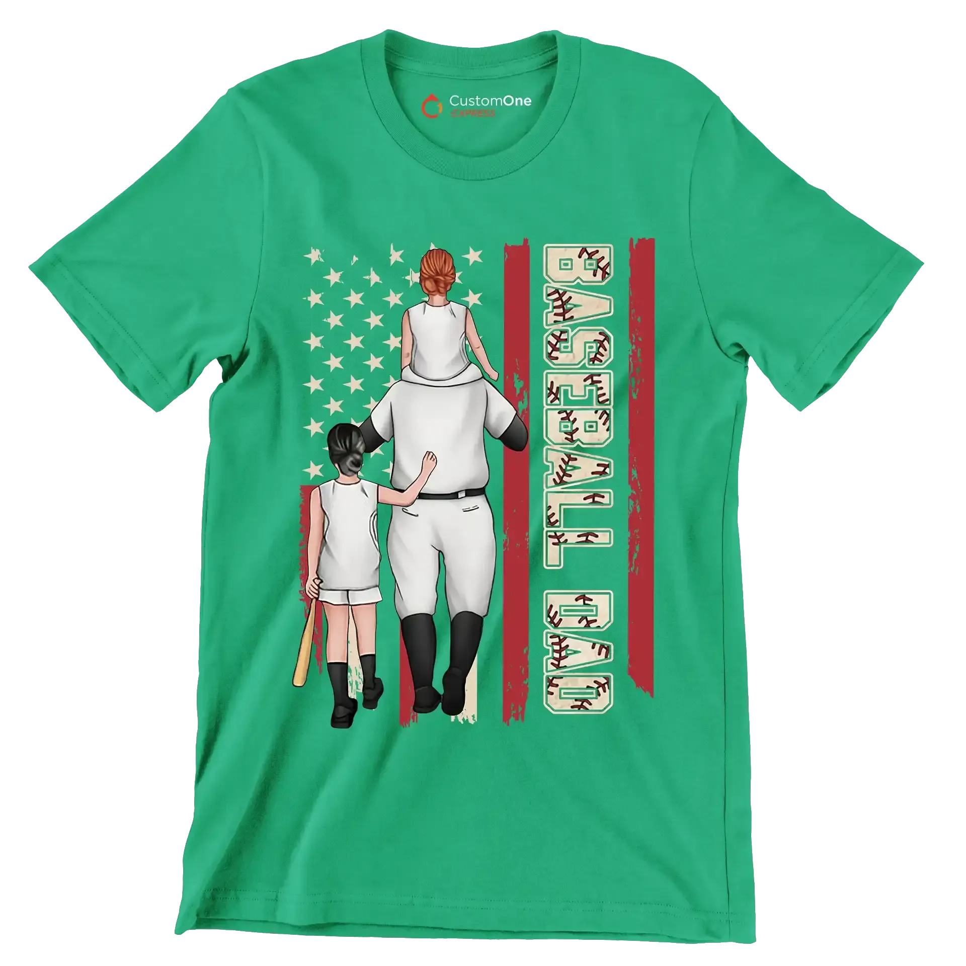 Baseball Dad - Father’s Day T-Shirt-Green-S-Custom One Express