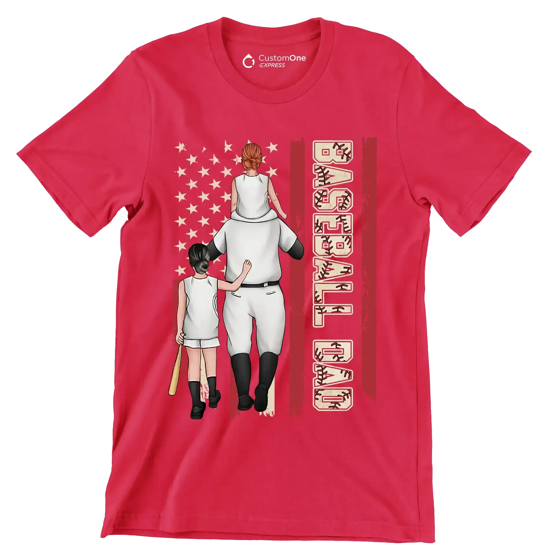 Baseball Dad - Father’s Day T-Shirt-Red-S-Custom One Express
