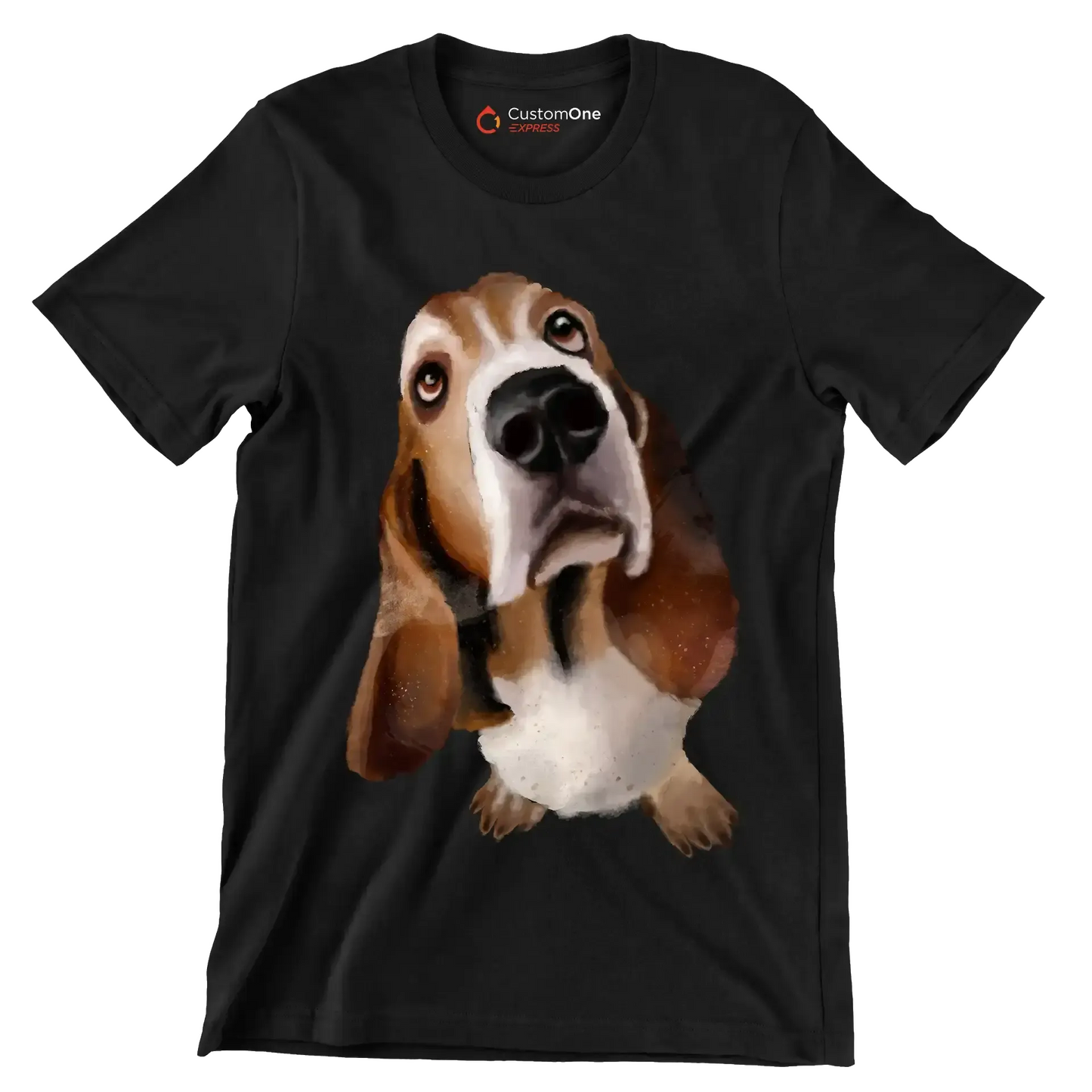 Basset_Hound_Head - Dog Themed T-Shirt-Black-S-Custom One Express