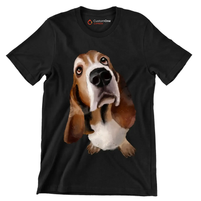 Basset_Hound_Head - Dog Themed T-Shirt-Black-S-Custom One Express