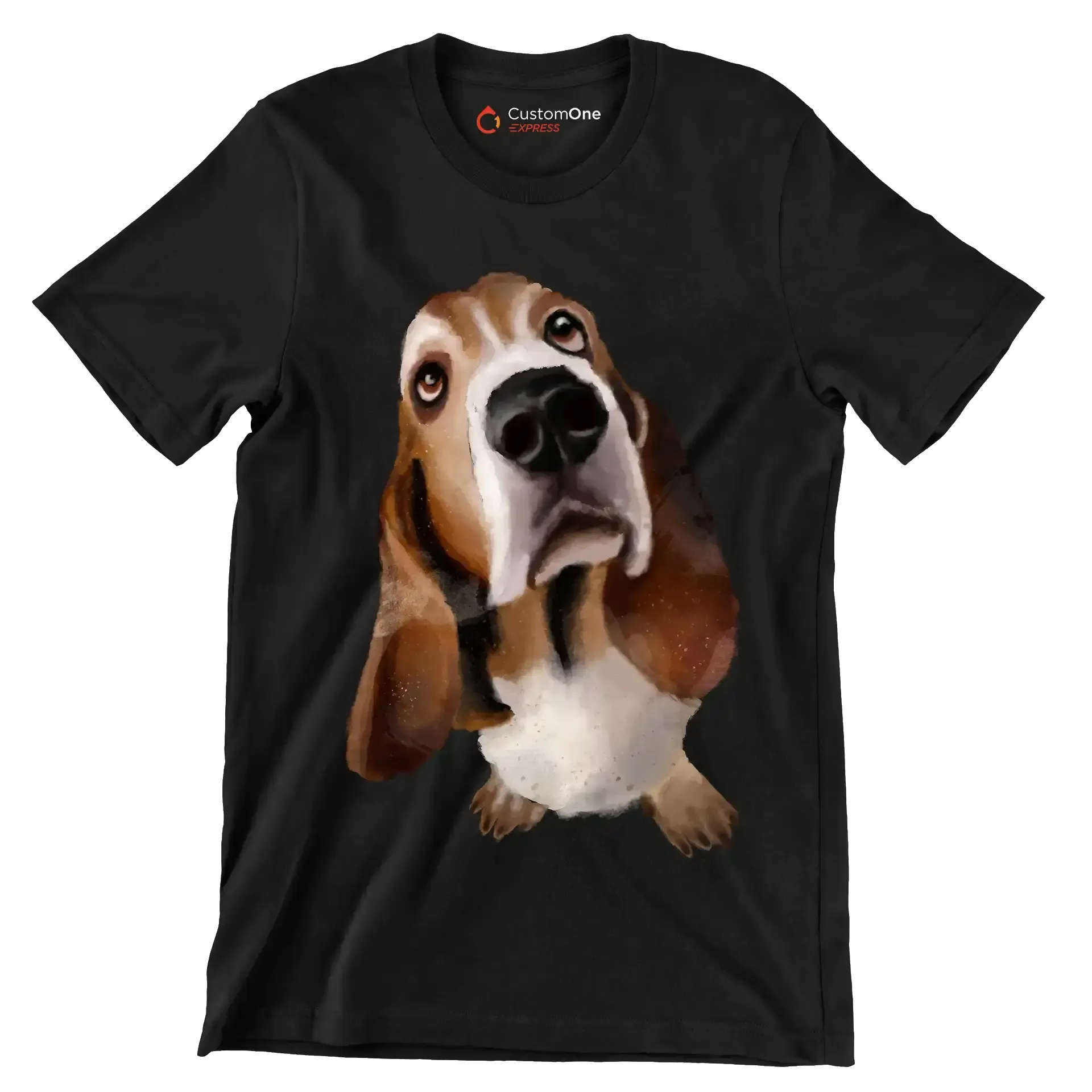 Basset_Hound_Head - Dog Themed T-Shirt-Black-S-Custom One Express