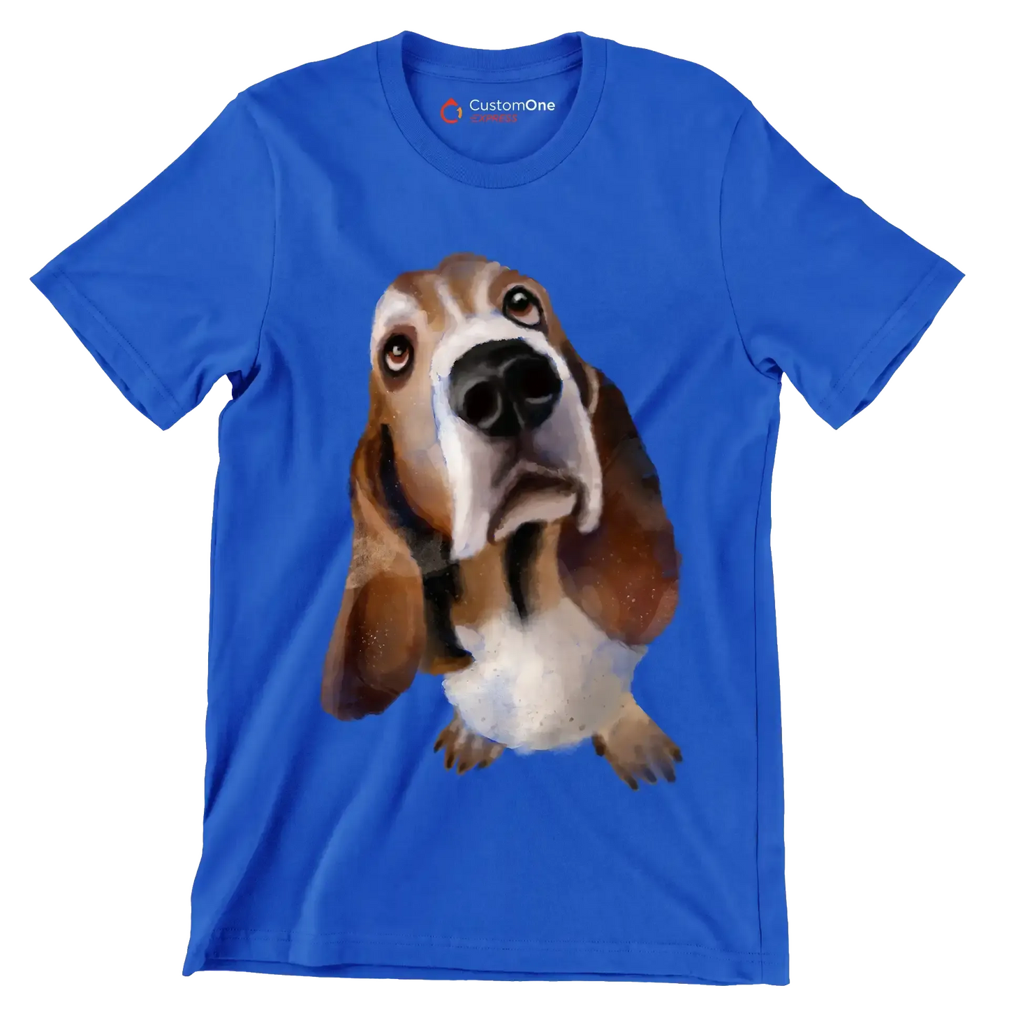 Basset_Hound_Head - Dog Themed T-Shirt-Blue-S-Custom One Express