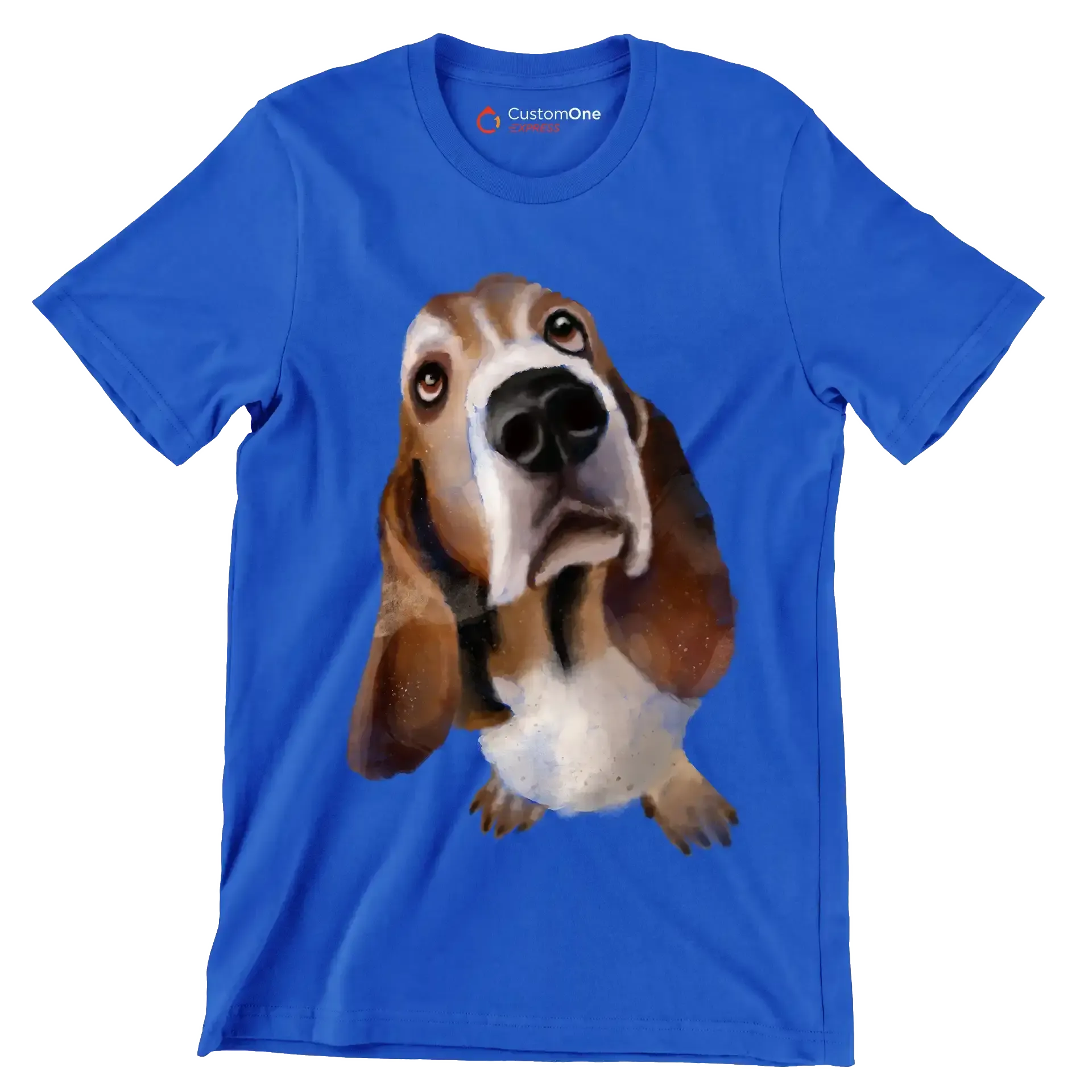 Basset_Hound_Head - Dog Themed T-Shirt-Blue-S-Custom One Express