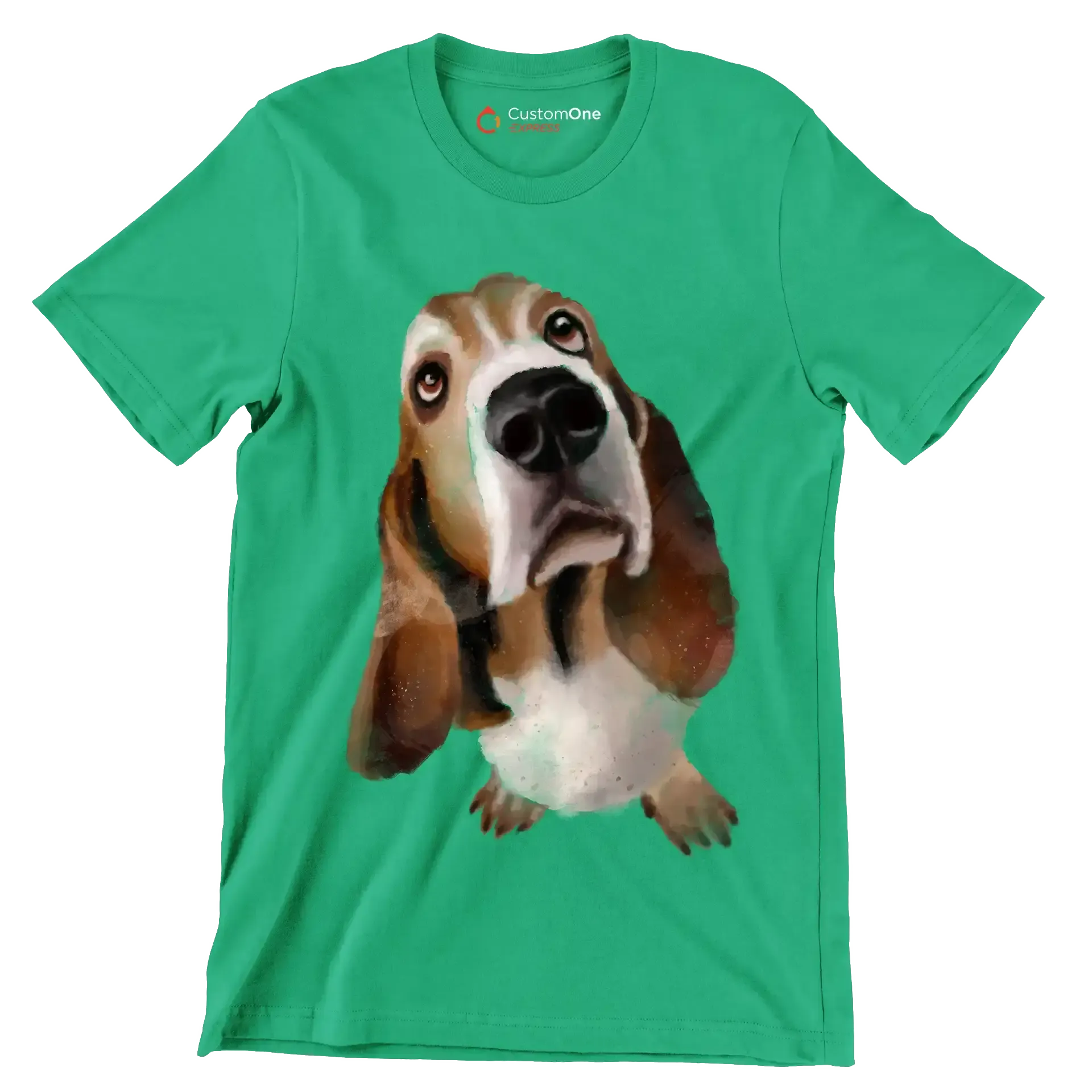 Basset_Hound_Head - Dog Themed T-Shirt-Green-S-Custom One Express