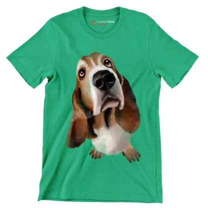 Basset_Hound_Head - Dog Themed T-Shirt-Green-S-Custom One Express