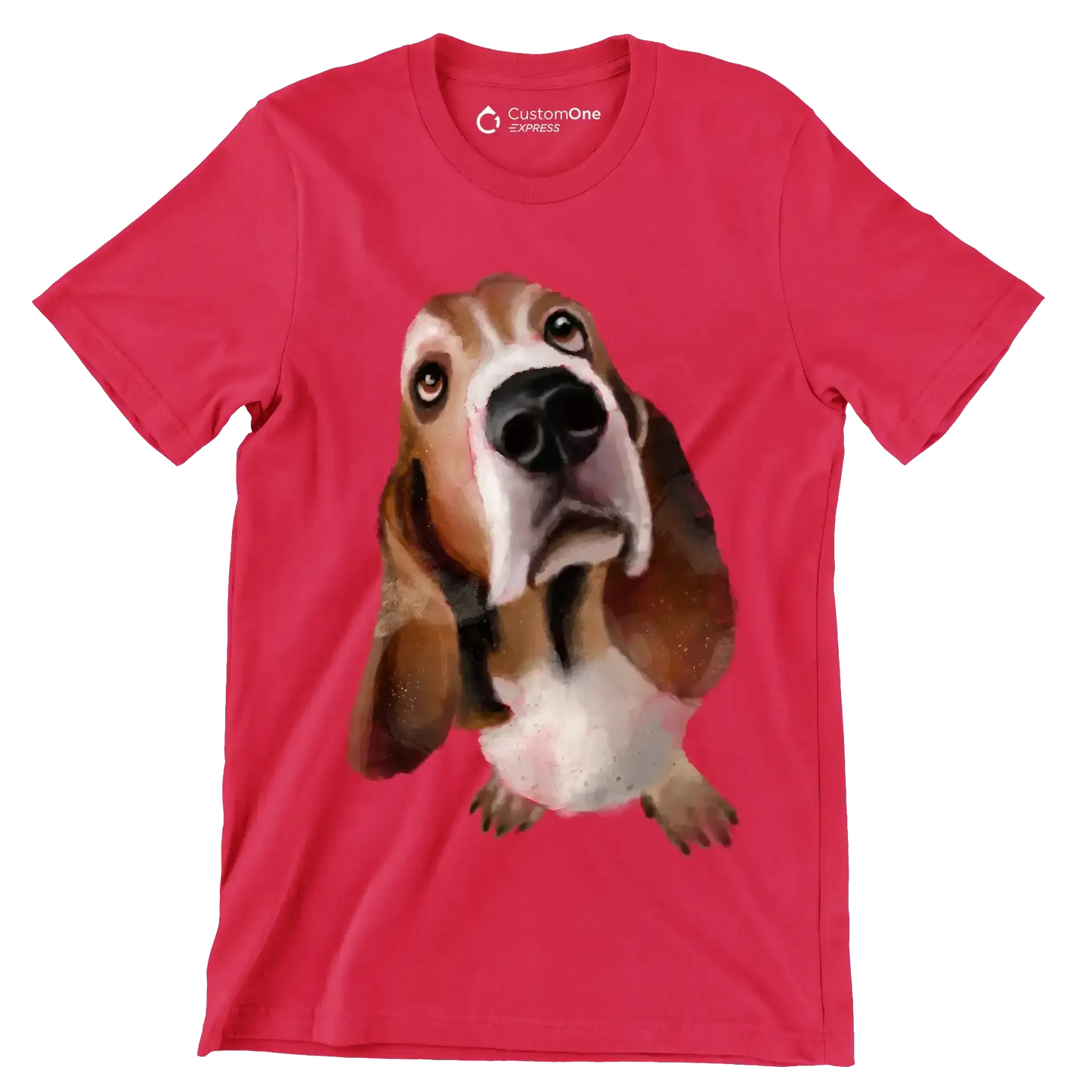 Basset_Hound_Head - Dog Themed T-Shirt-Red-S-Custom One Express