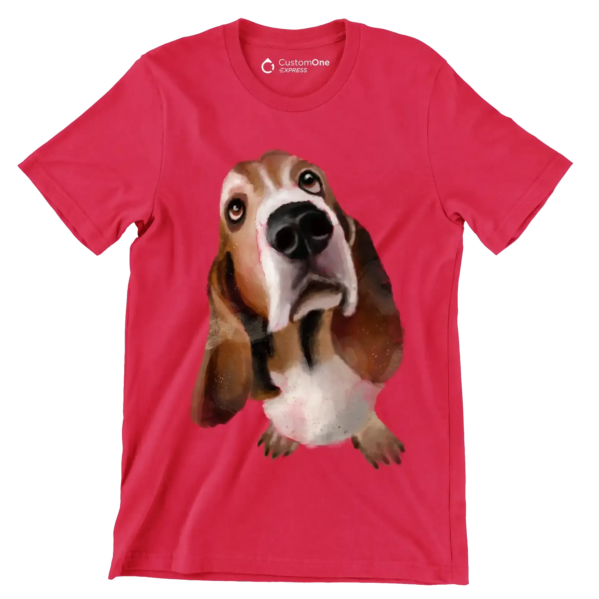 Basset_Hound_Head - Dog Themed T-Shirt-Red-S-Custom One Express