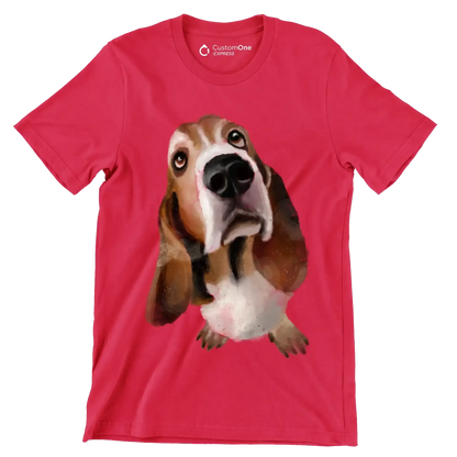 Basset_Hound_Head - Dog Themed T-Shirt-Red-S-Custom One Express
