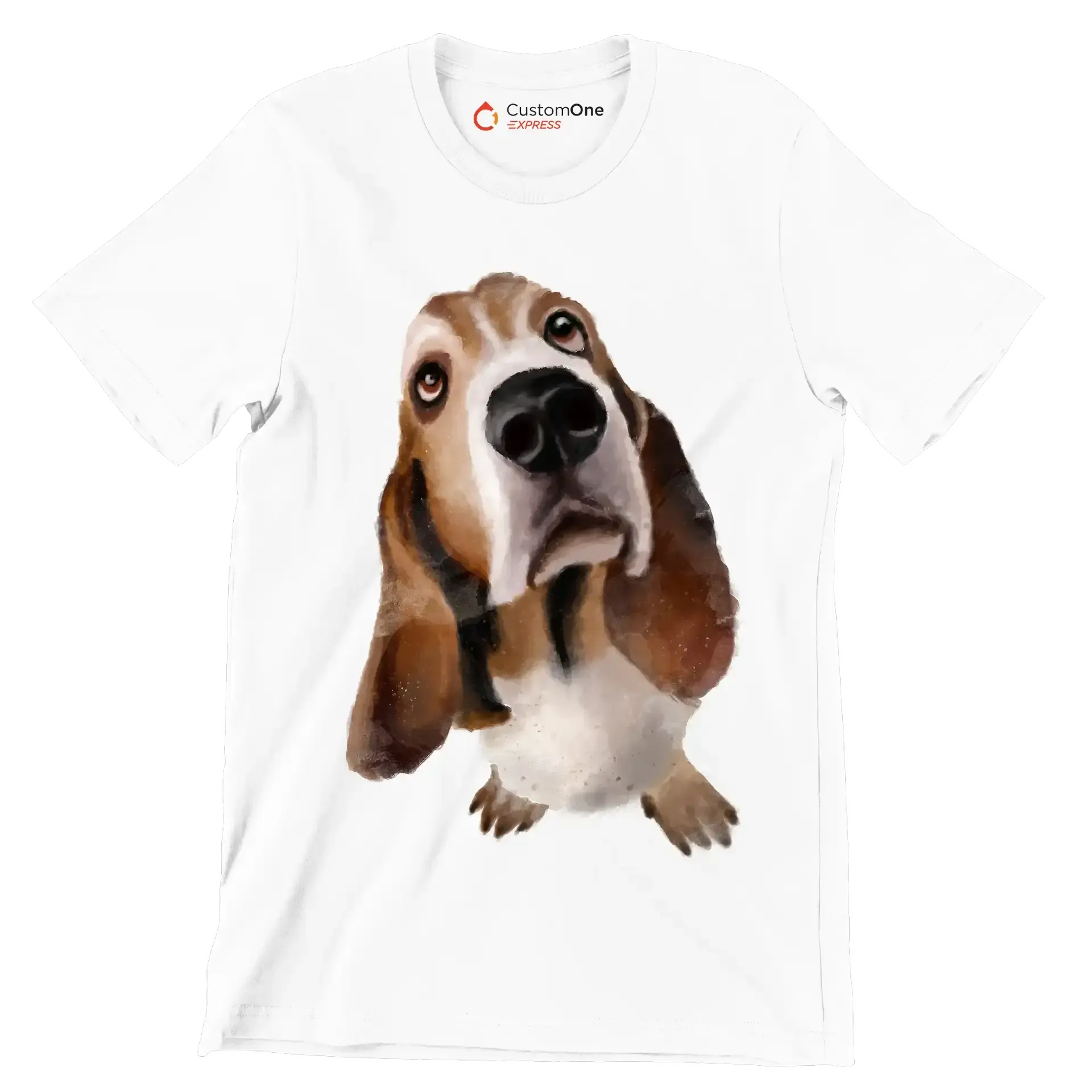 Basset_Hound_Head - Dog Themed T-Shirt-White-S-Custom One Express
