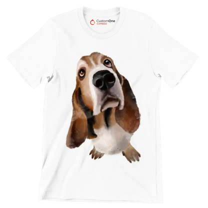 Basset_Hound_Head - Dog Themed T-Shirt-White-S-Custom One Express