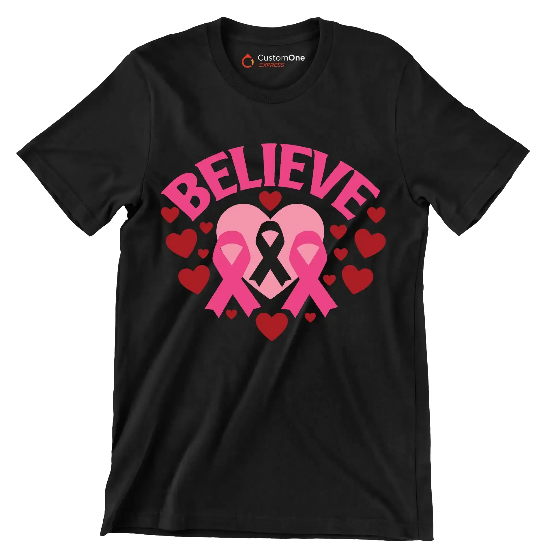 Believe - Breast Cancer Awareness T-Shirt-Black-S-Custom One Express