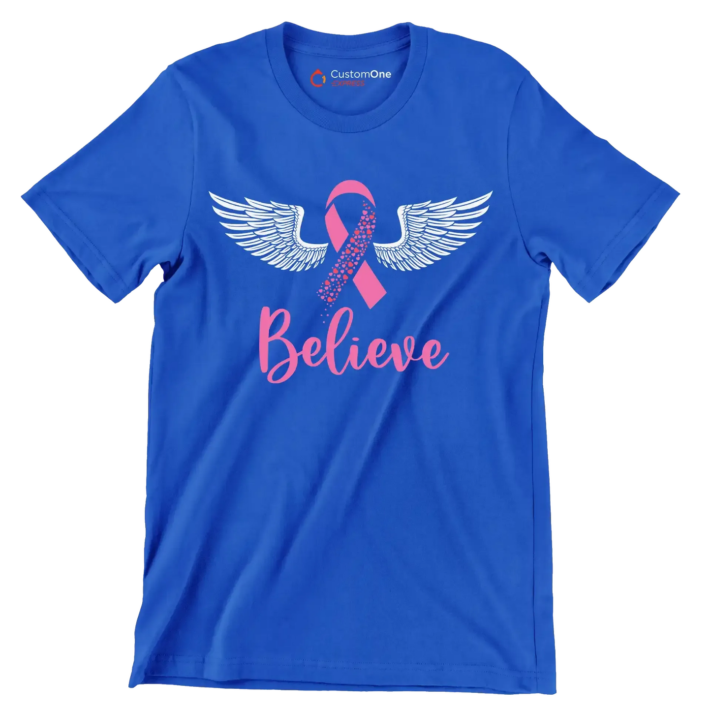 Believe - Breast Cancer Awareness T-Shirt-Blue-S-Custom One Express