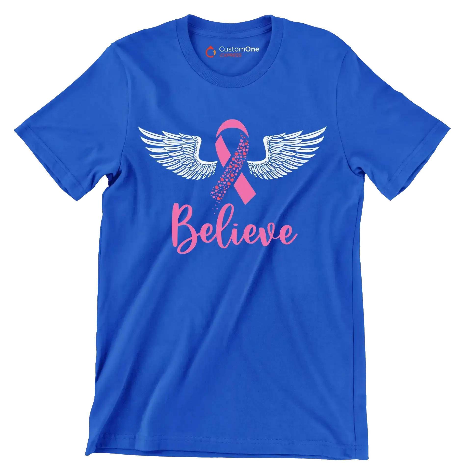Believe - Breast Cancer Awareness T-Shirt-Blue-S-Custom One Express
