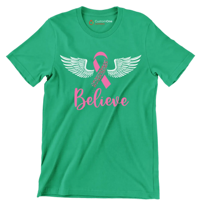 Believe - Breast Cancer Awareness T-Shirt-Green-S-Custom One Express