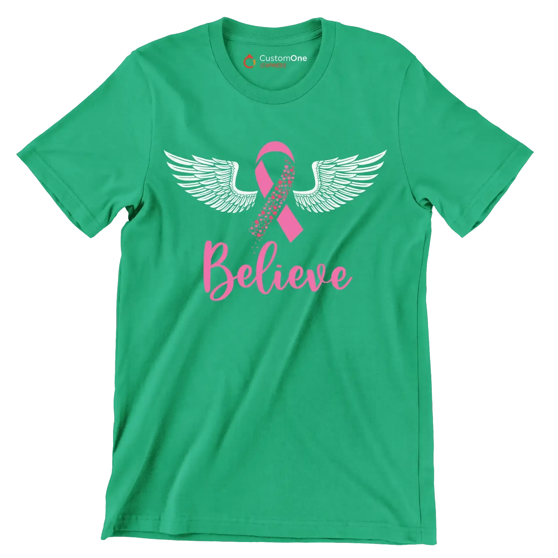 Believe - Breast Cancer Awareness T-Shirt-Green-S-Custom One Express