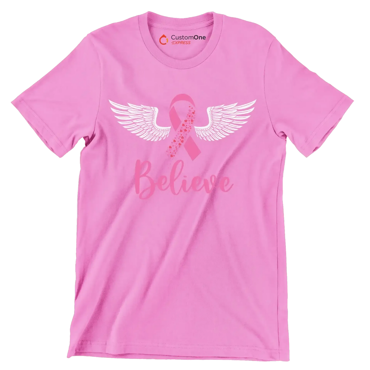 Believe - Breast Cancer Awareness T-Shirt-Pink-S-Custom One Express