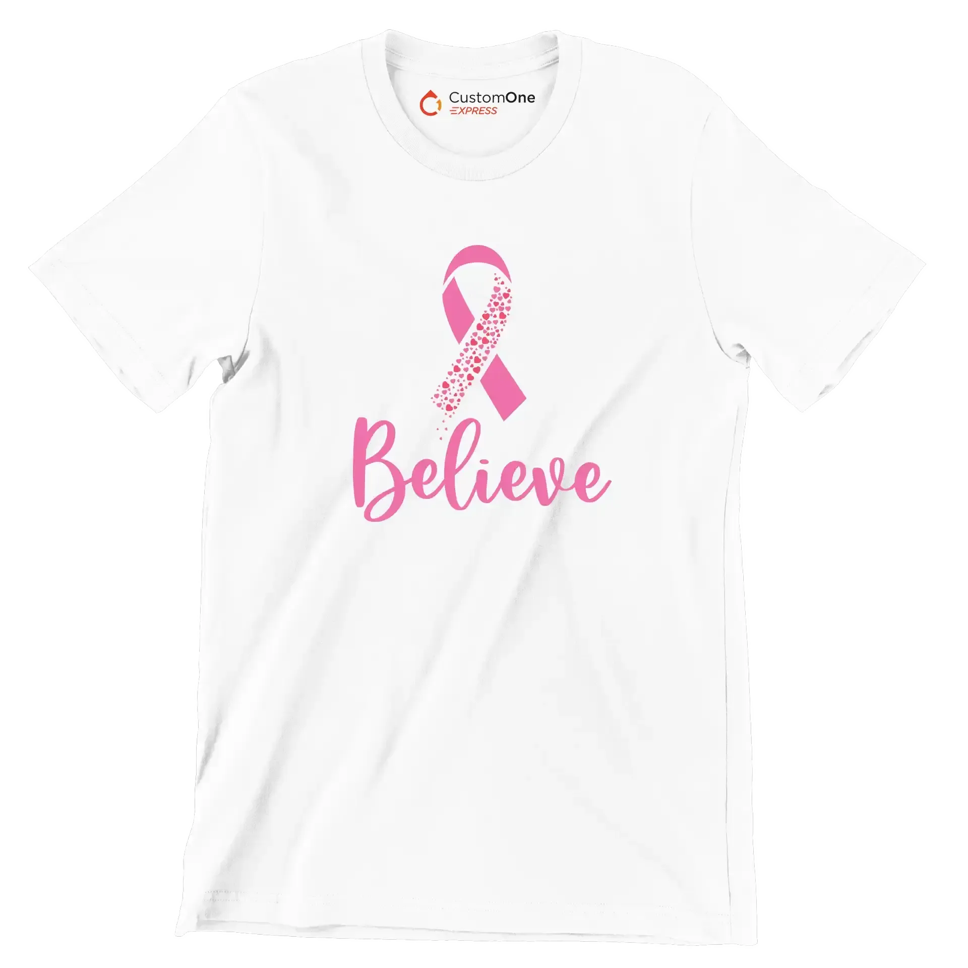 Believe - Breast Cancer Awareness T-Shirt-White-S-Custom One Express
