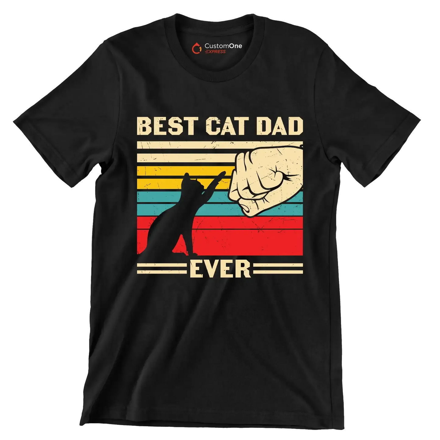 Best Cat Dad Ever - Cat Themed T-Shirt-Black-S-Custom One Express