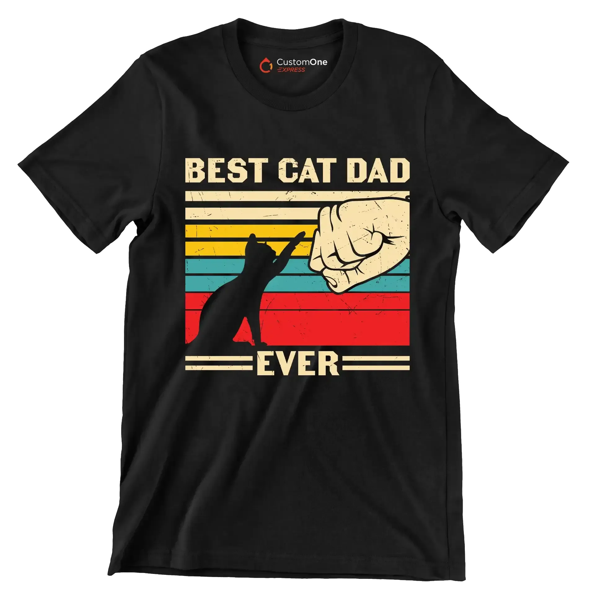 Best Cat Dad Ever - Cat Themed T-Shirt-Black-S-Custom One Express