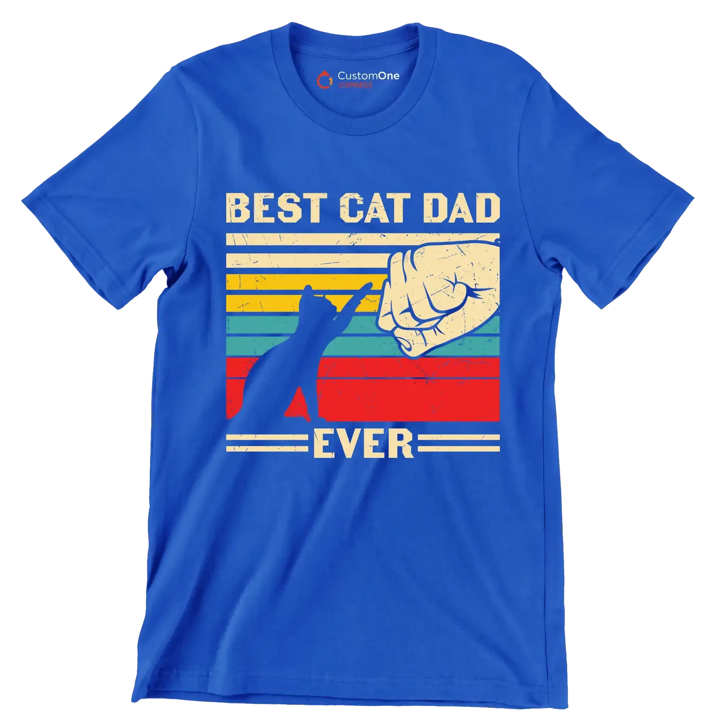 Best Cat Dad Ever - Cat Themed T-Shirt-Blue-S-Custom One Express