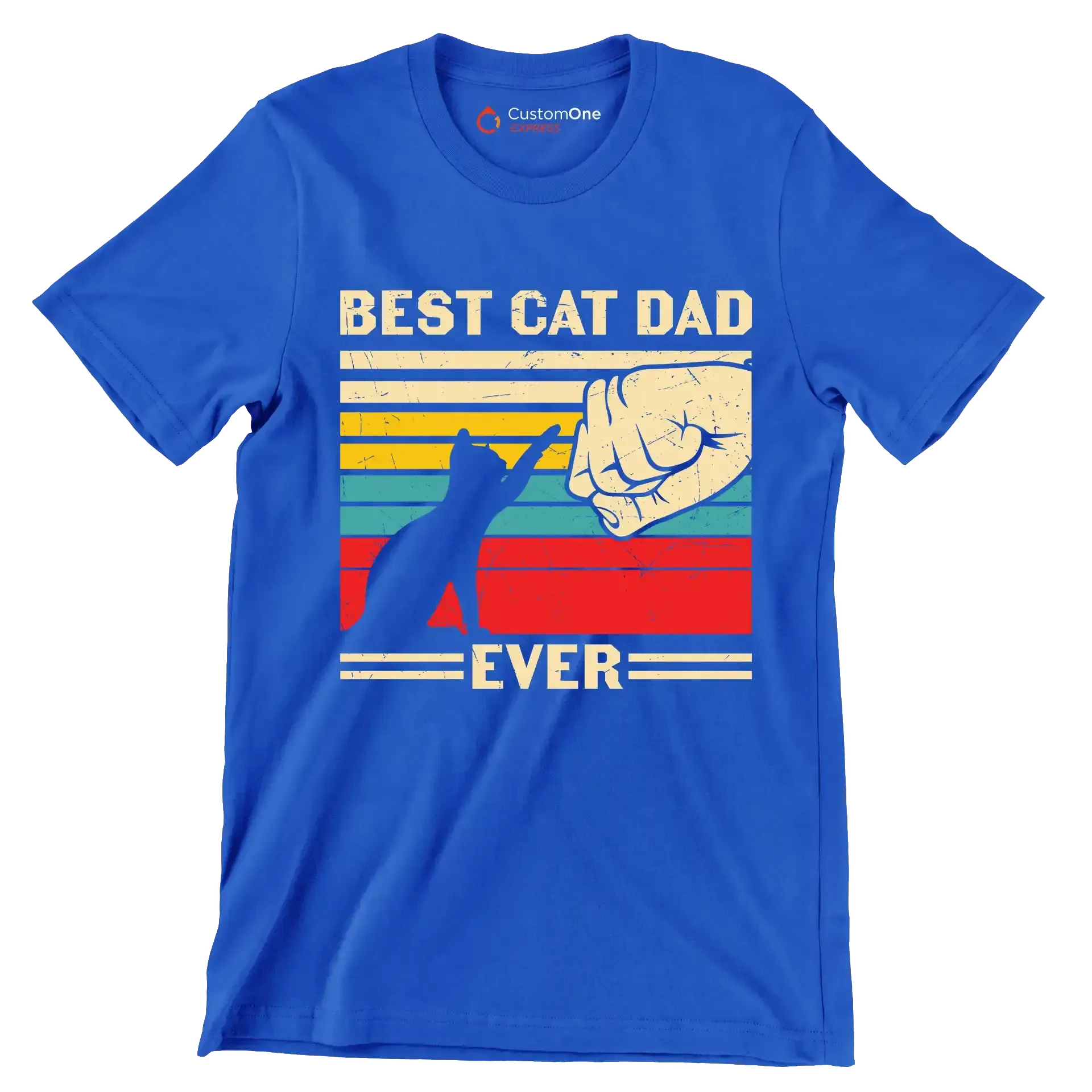 Best Cat Dad Ever - Cat Themed T-Shirt-Blue-S-Custom One Express