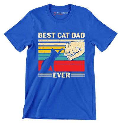 Best Cat Dad Ever - Cat Themed T-Shirt-Blue-S-Custom One Express