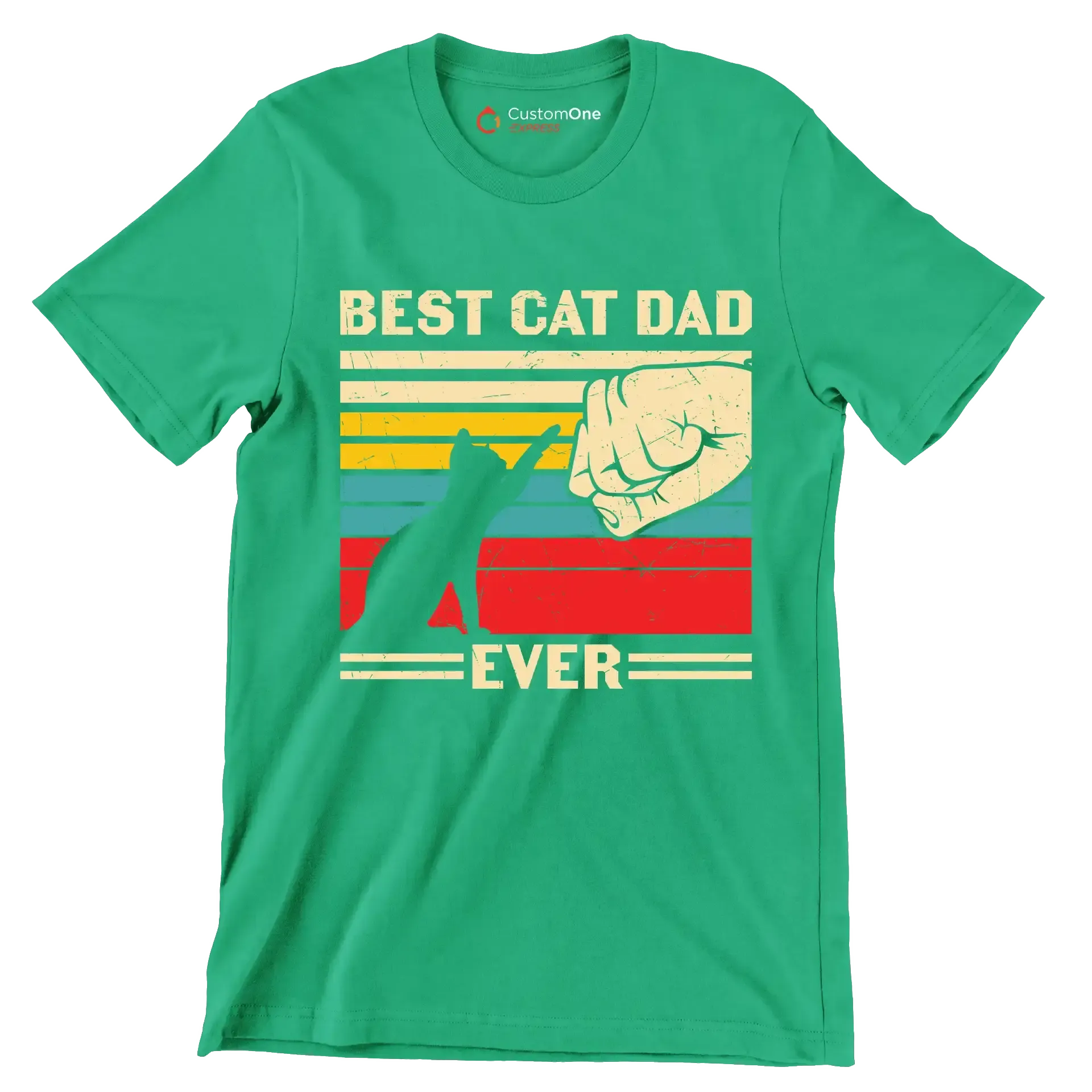 Best Cat Dad Ever - Cat Themed T-Shirt-Green-S-Custom One Express