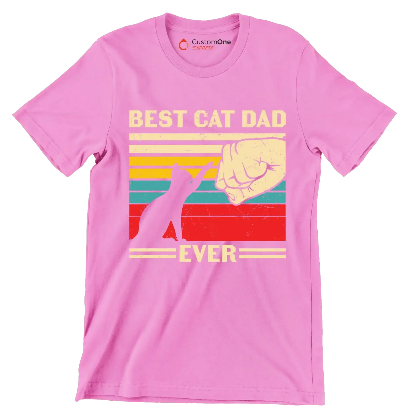Best Cat Dad Ever - Cat Themed T-Shirt-Pink-S-Custom One Express