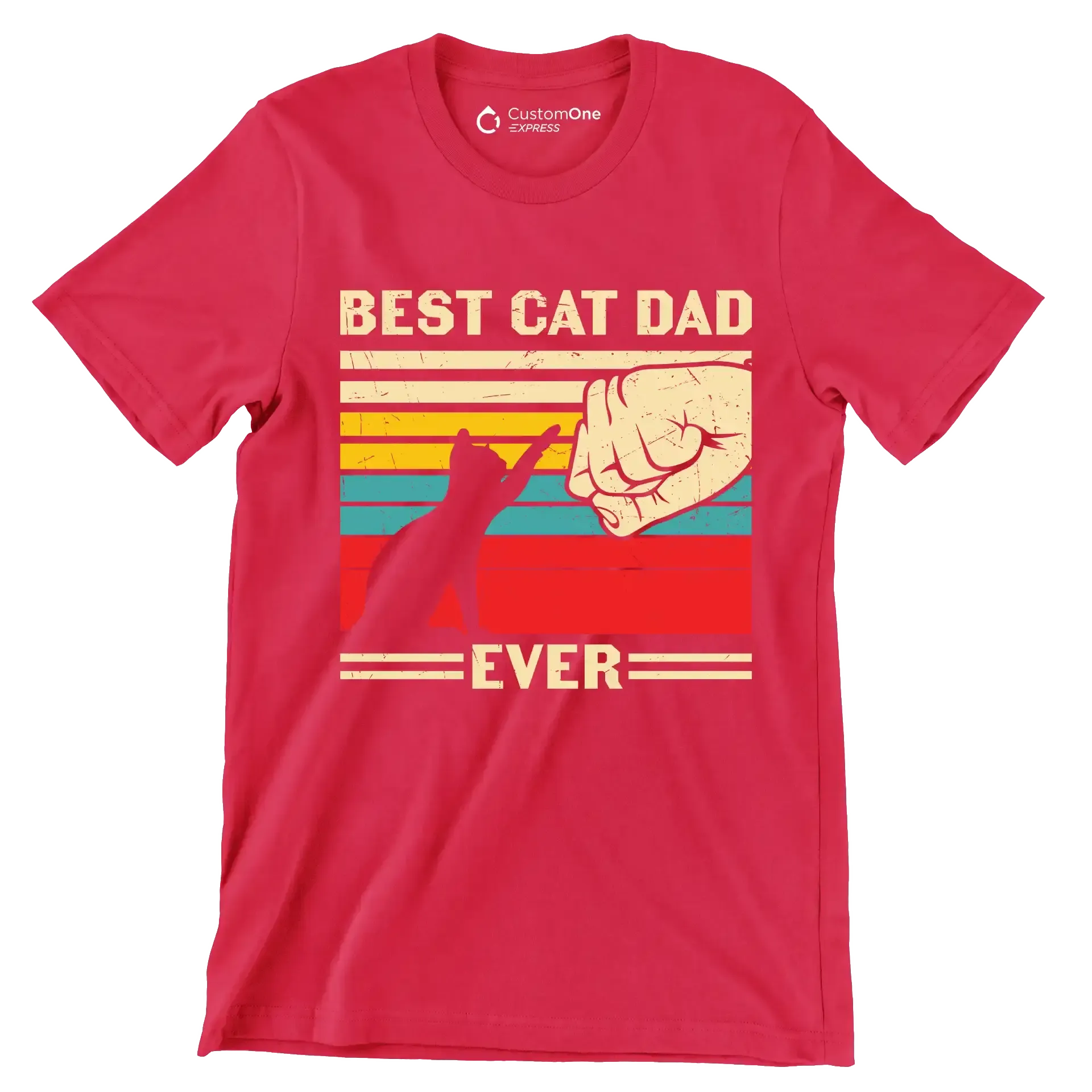 Best Cat Dad Ever - Cat Themed T-Shirt-Red-S-Custom One Express