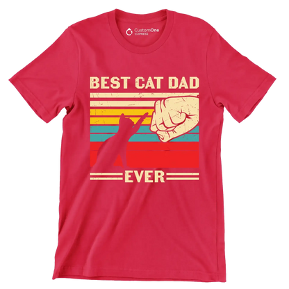 Best Cat Dad Ever - Cat Themed T-Shirt-Red-S-Custom One Express