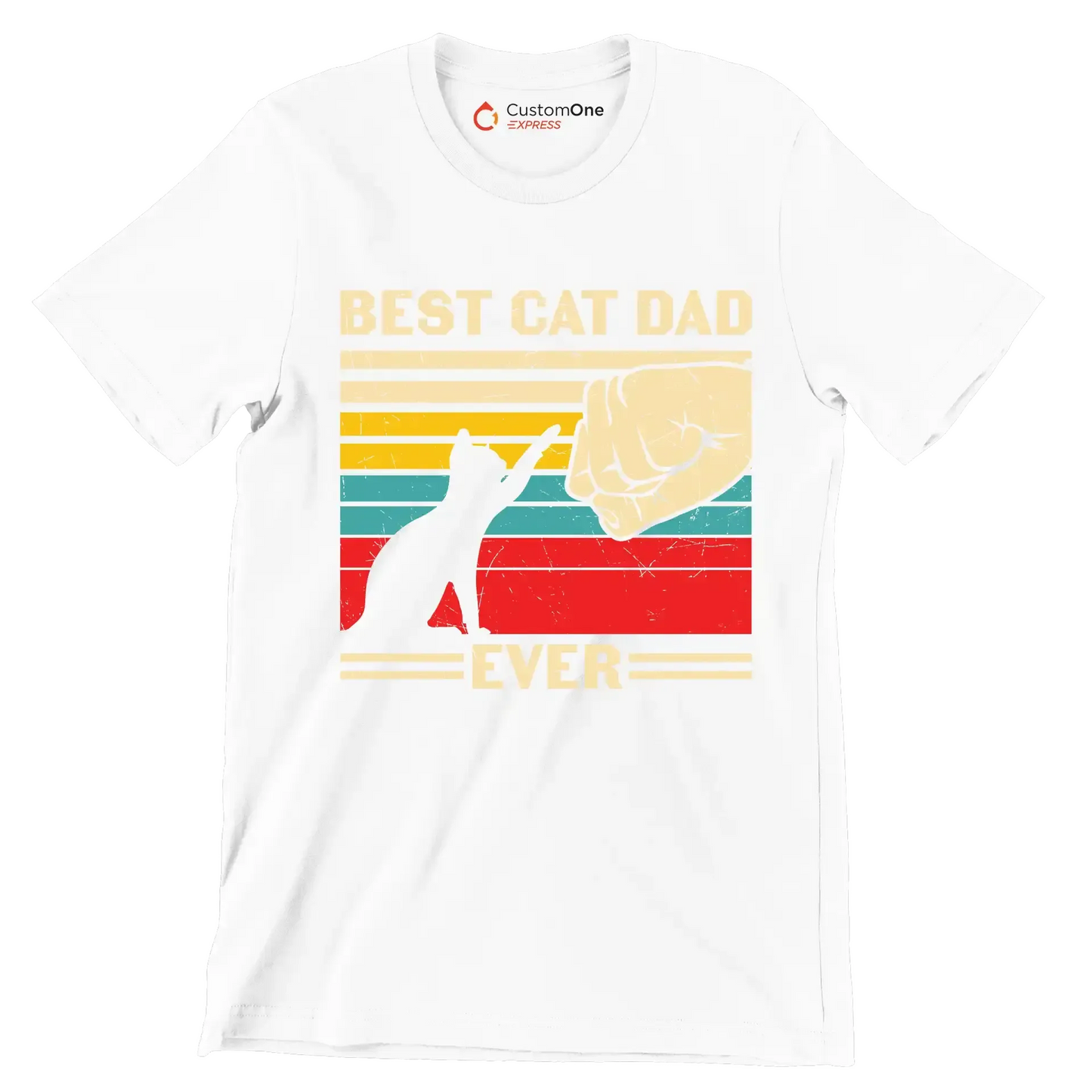 Best Cat Dad Ever - Cat Themed T-Shirt-White-S-Custom One Express