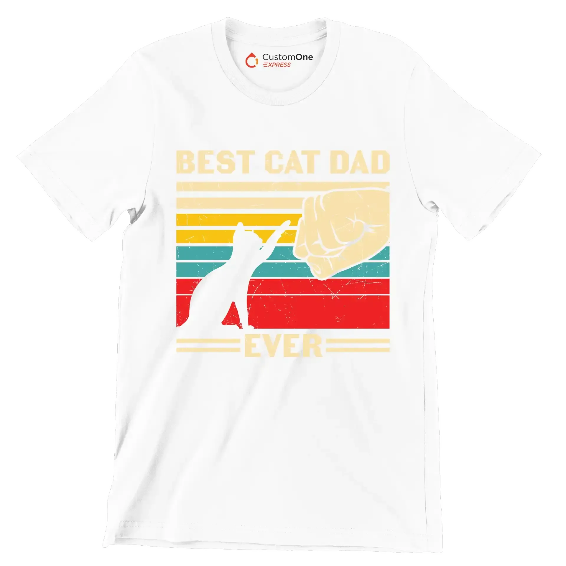 Best Cat Dad Ever - Cat Themed T-Shirt-White-S-Custom One Express