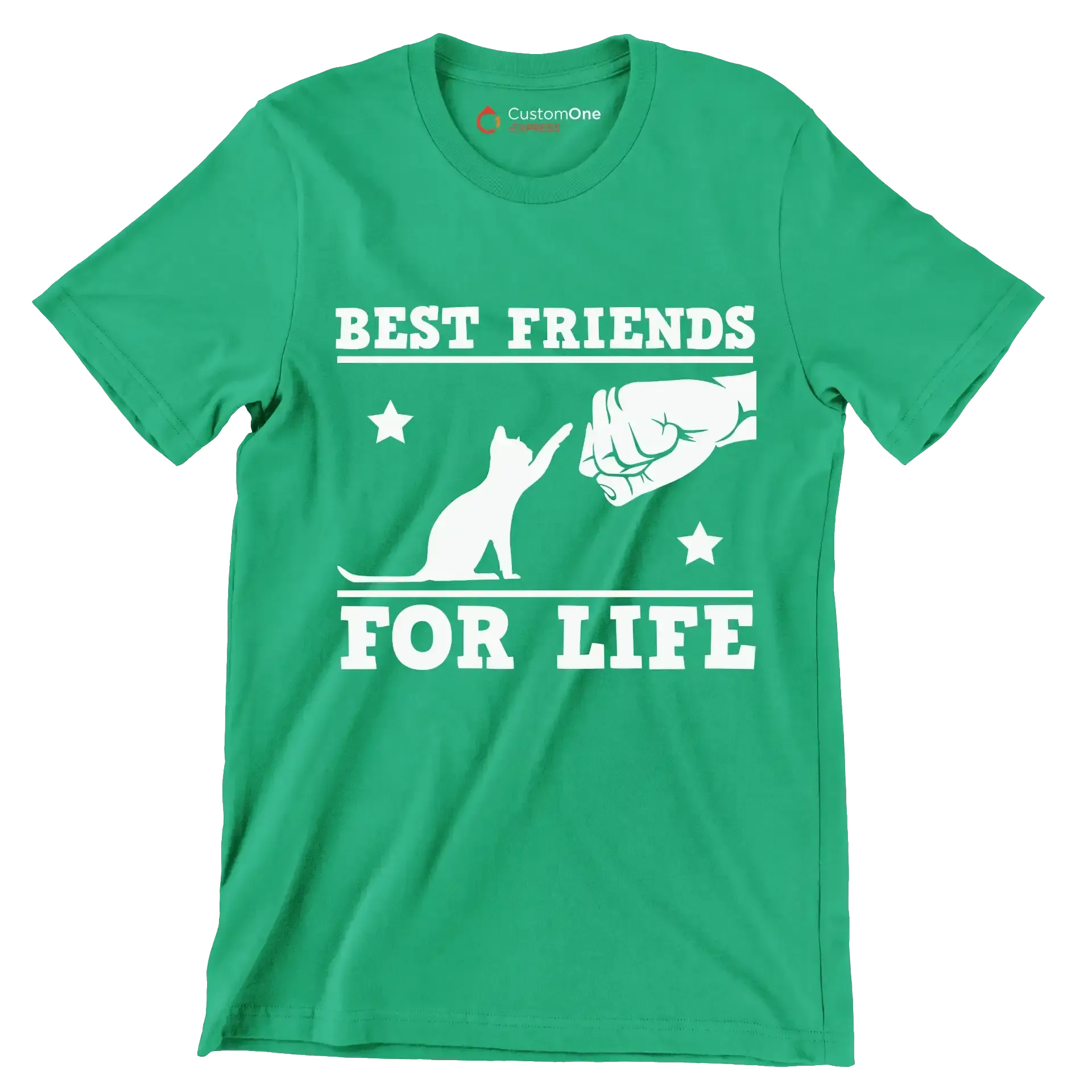 Best Friends For Life Cat - Cat Themed T-Shirt-Green-S-Custom One Express