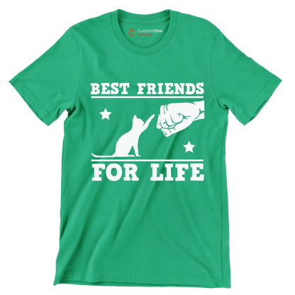 Best Friends For Life Cat - Cat Themed T-Shirt-Green-S-Custom One Express