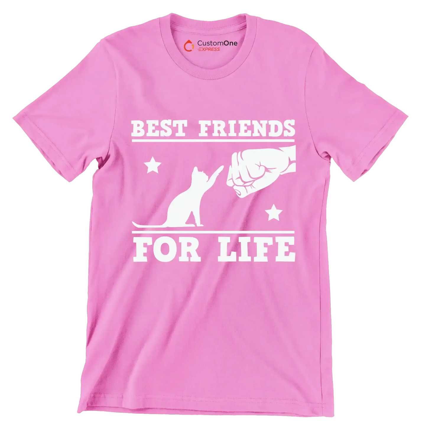 Best Friends For Life Cat - Cat Themed T-Shirt-Pink-S-Custom One Express