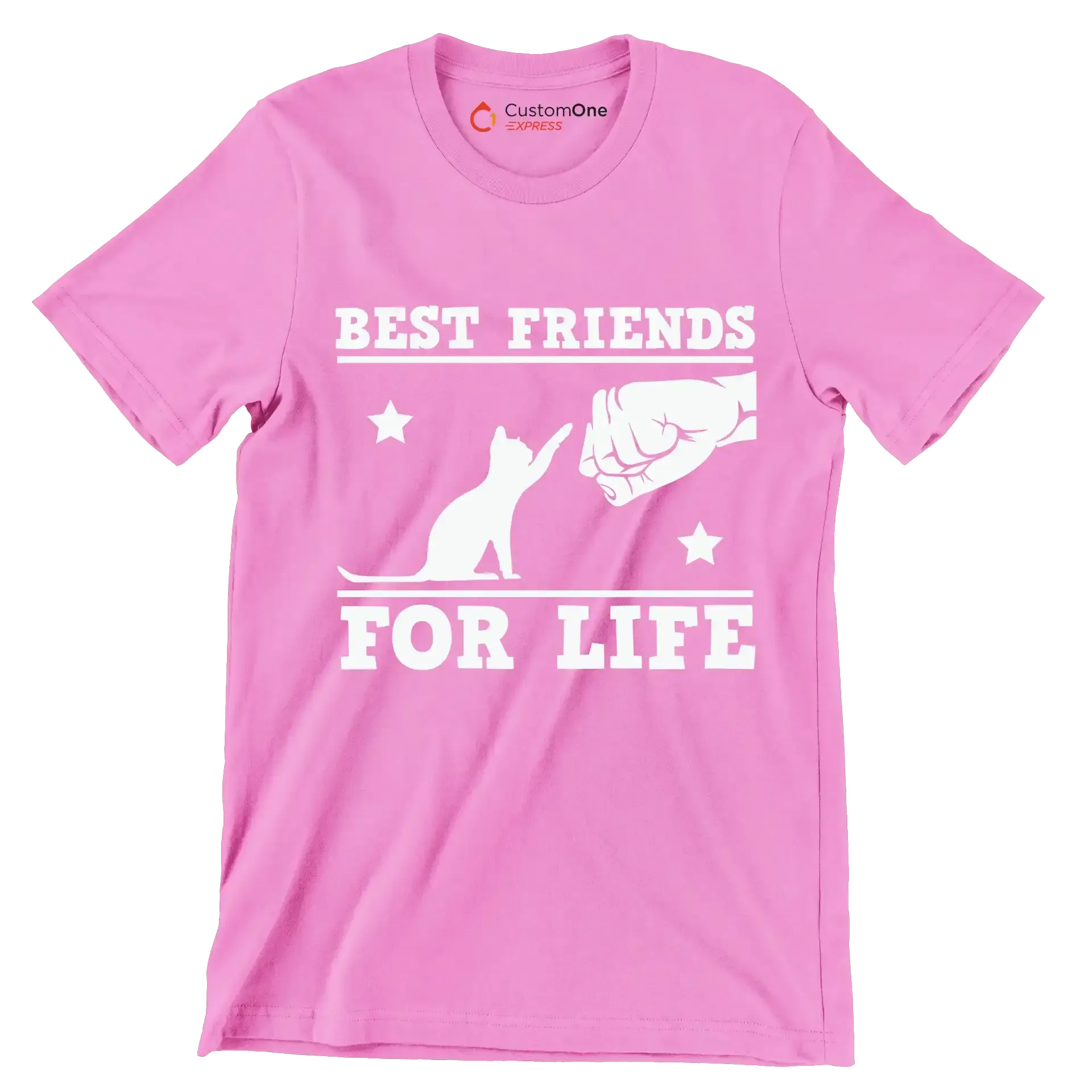 Best Friends For Life Cat - Cat Themed T-Shirt-Pink-S-Custom One Express
