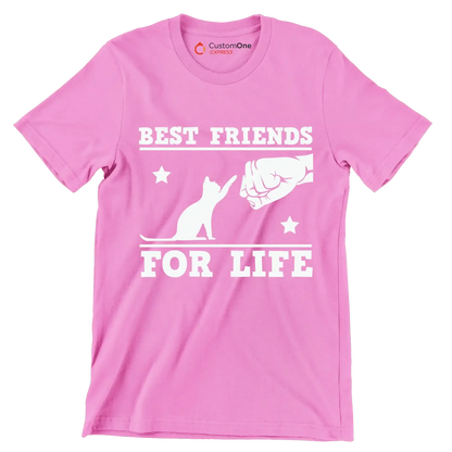 Best Friends For Life Cat - Cat Themed T-Shirt-Pink-S-Custom One Express