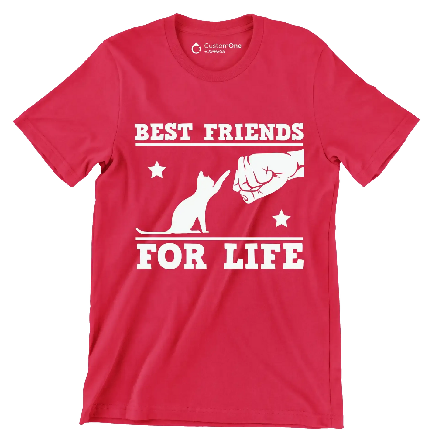 Best Friends For Life Cat - Cat Themed T-Shirt-Red-S-Custom One Express