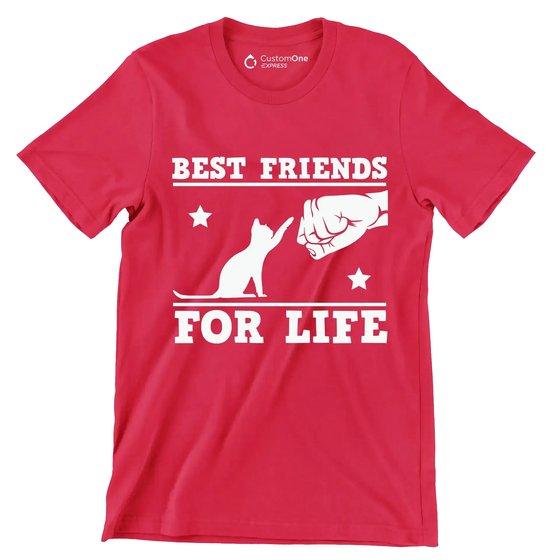 Best Friends For Life Cat - Cat Themed T-Shirt-Red-S-Custom One Express