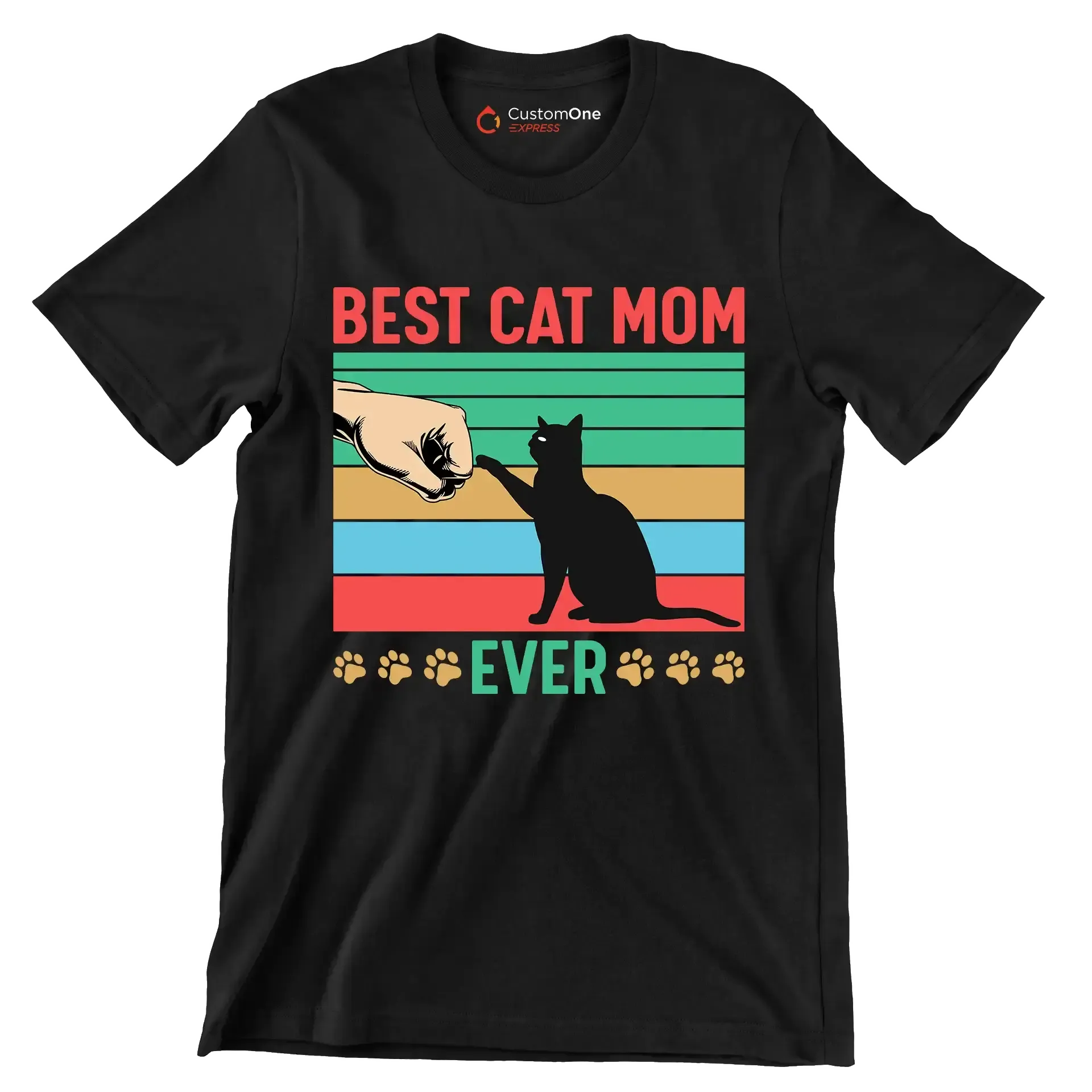 Best cat mom ever - Cat Themed T-Shirt-Black-S-Custom One Express