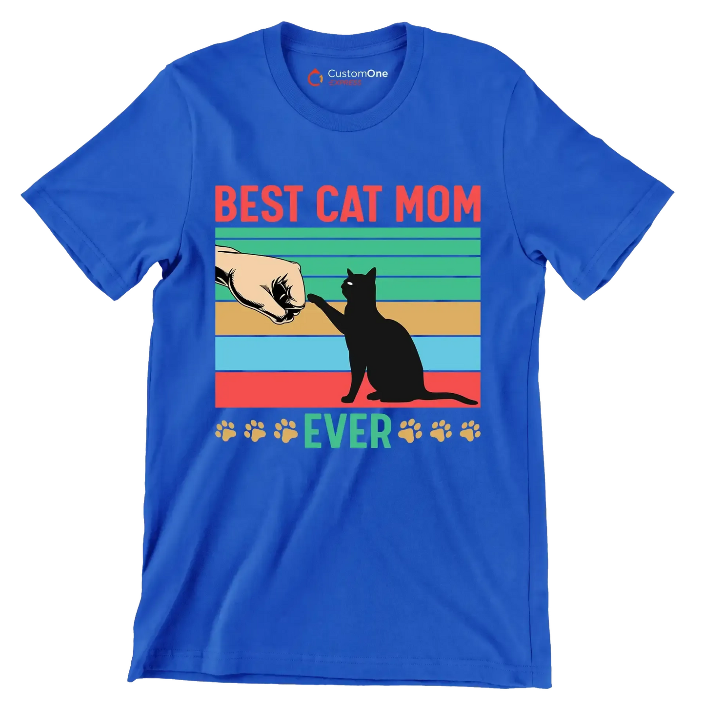 Best cat mom ever - Cat Themed T-Shirt-Blue-S-Custom One Express
