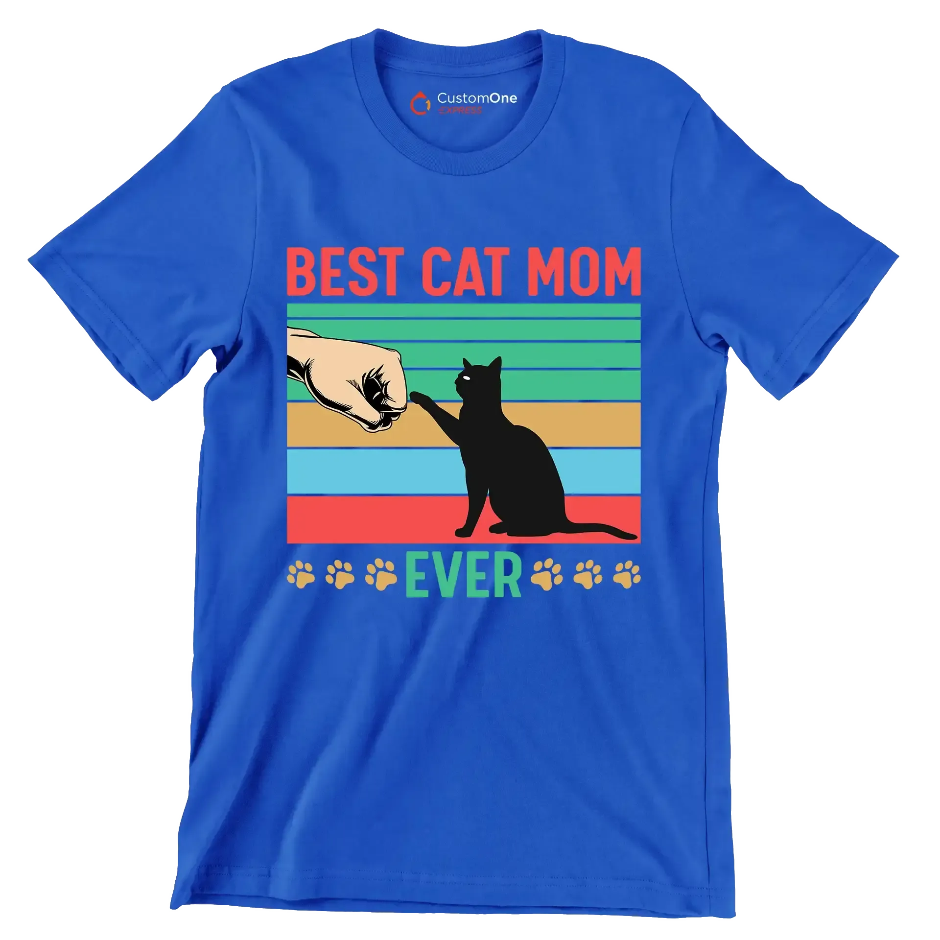 Best cat mom ever - Cat Themed T-Shirt-Blue-S-Custom One Express
