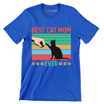 Best cat mom ever - Cat Themed T-Shirt-Blue-S-Custom One Express